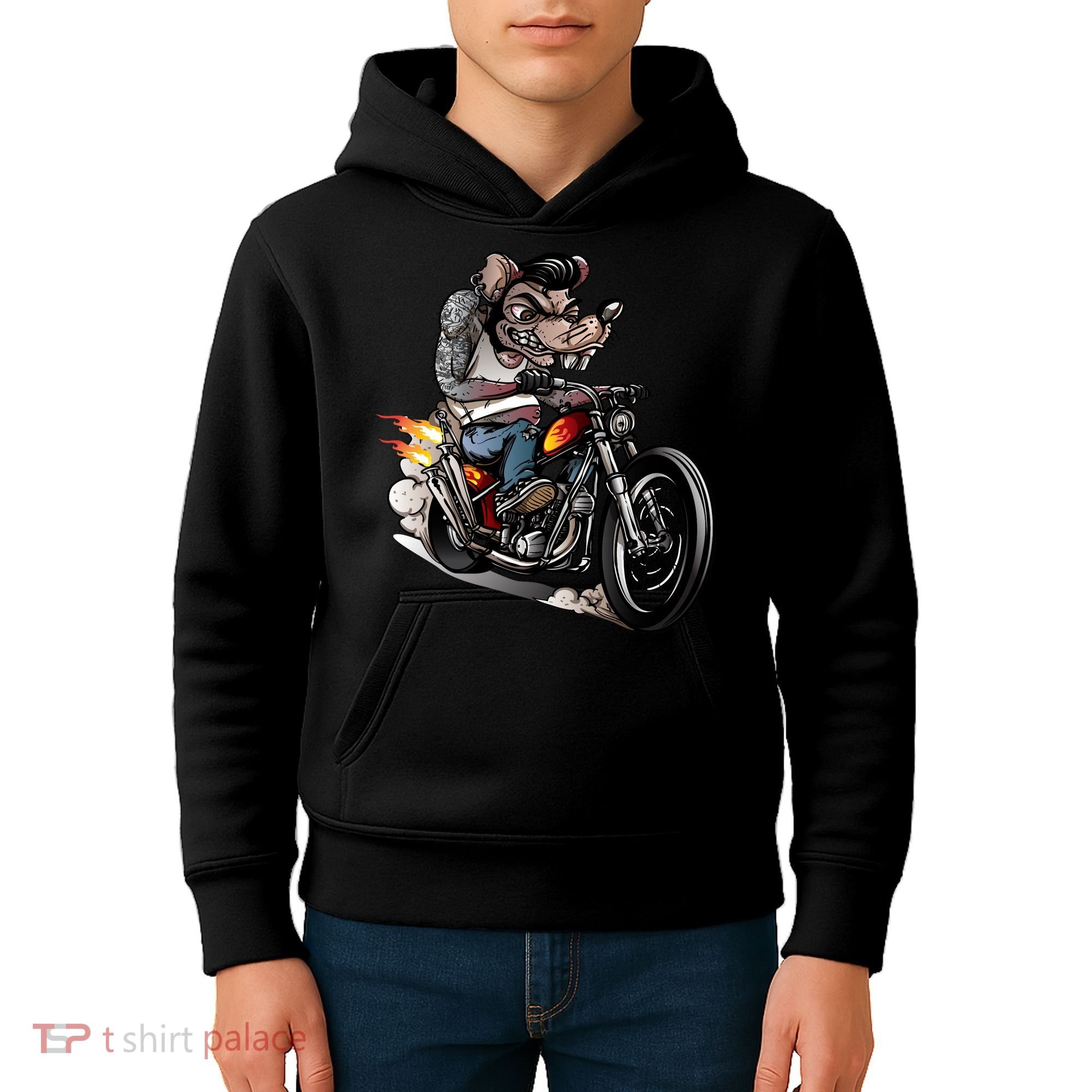 Rockabilly Rats Riding A Bike Kids Hoodie