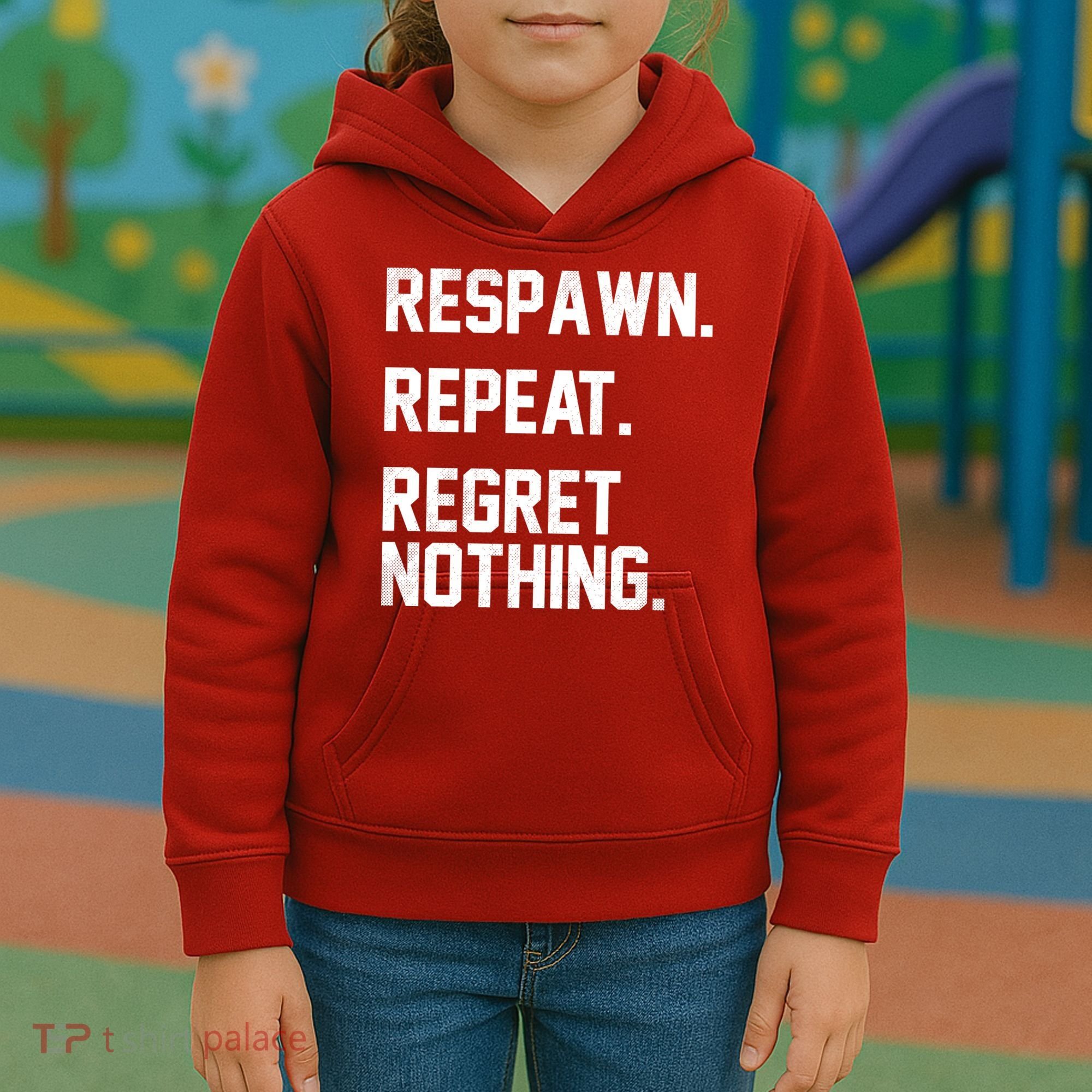 Respawn Repeat Regret Nothing Funny Gamer Kids Hoodie
