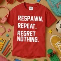 Respawn Repeat Regret Nothing Funny Gamer Kids T-Shirt thumb 3