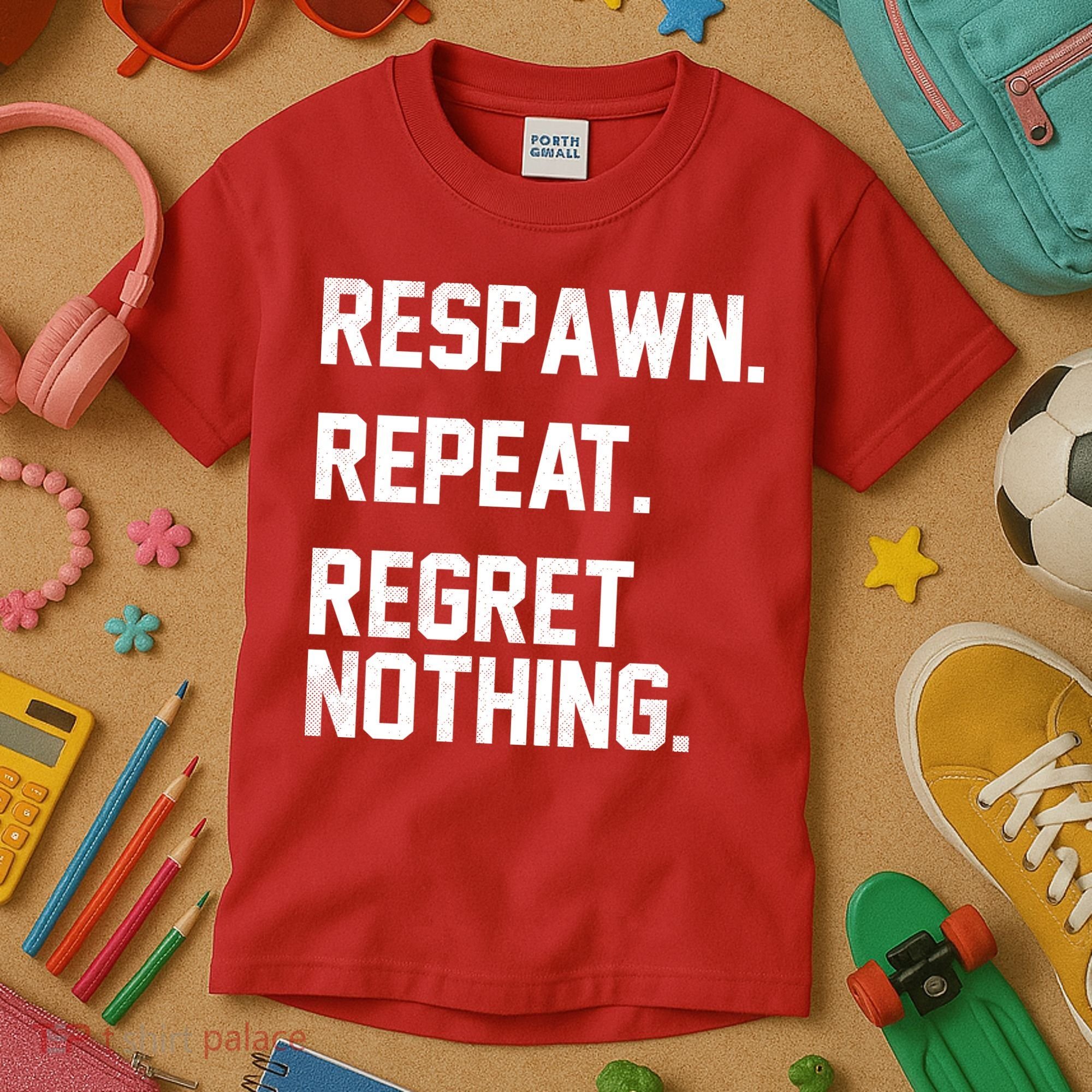 Respawn Repeat Regret Nothing Funny Gamer Kids T-Shirt