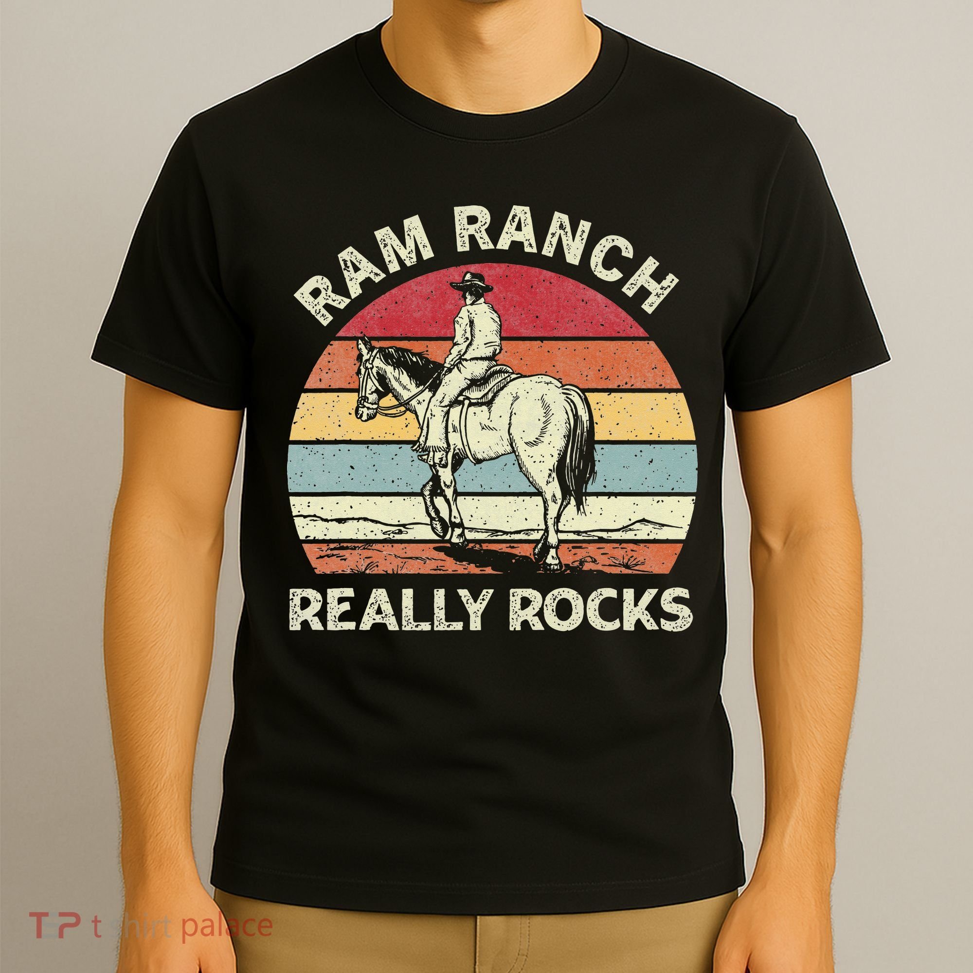 Ram Ranch Really Rock Vintage Western Rodeo Cow Horseback T-Shirt