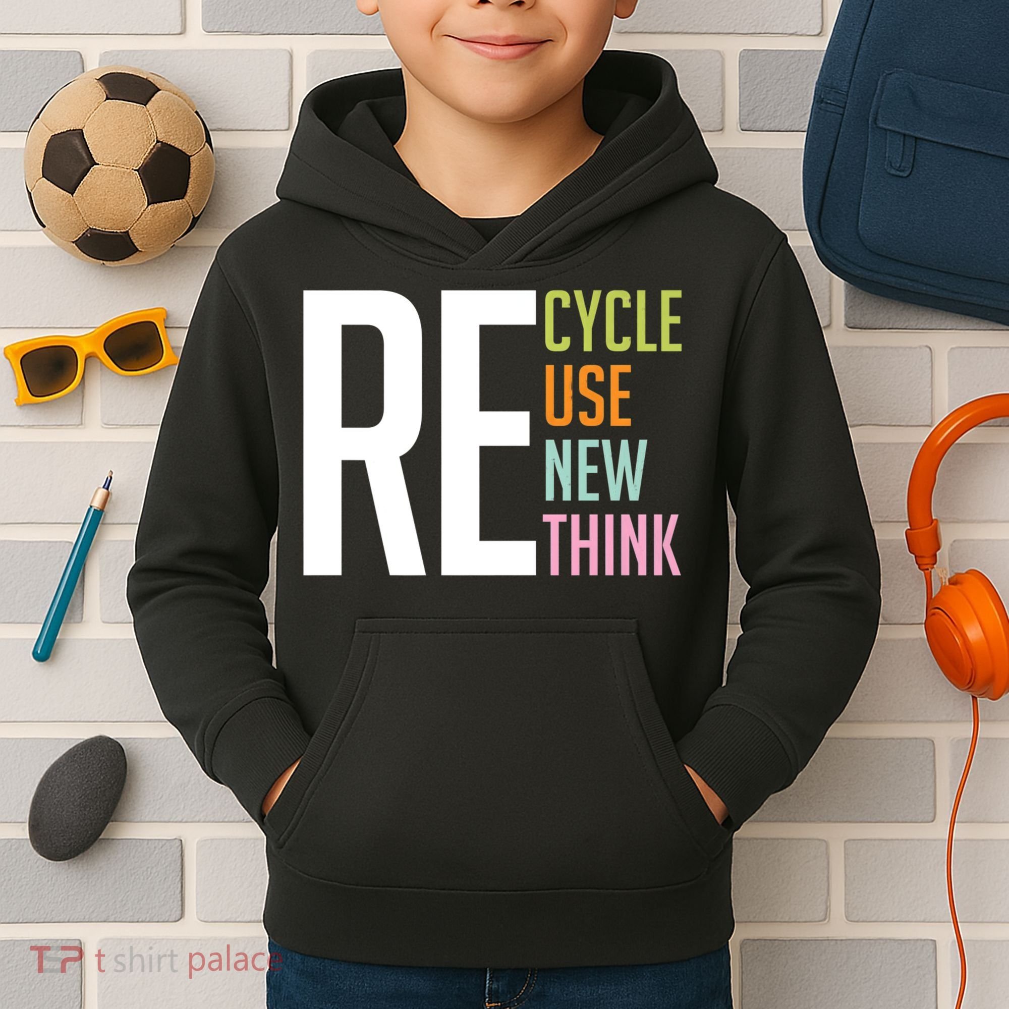 Recycle Reuse Renew Rethink Crisis Environmental Activism Kids Hoodie