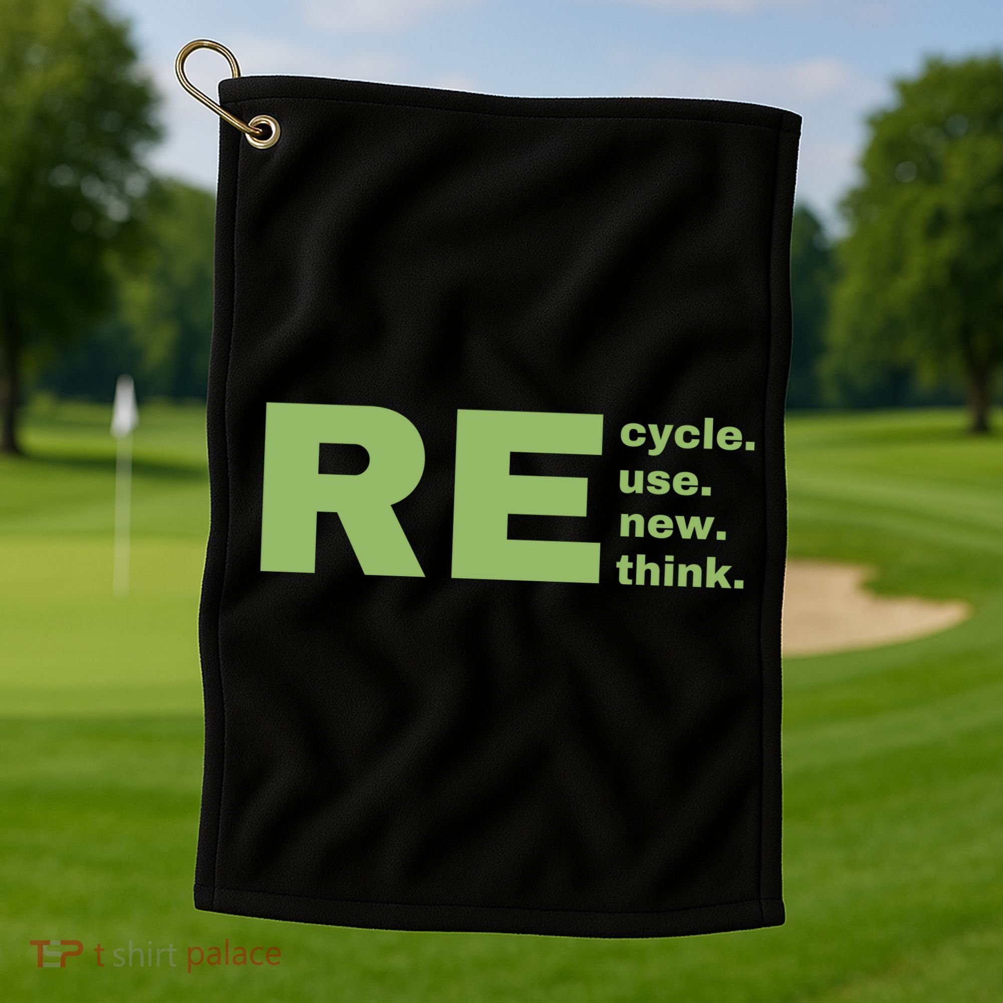 Recycle Reuse Renew Rethink Crisis Environmental Activism Earth Day Golf Towel