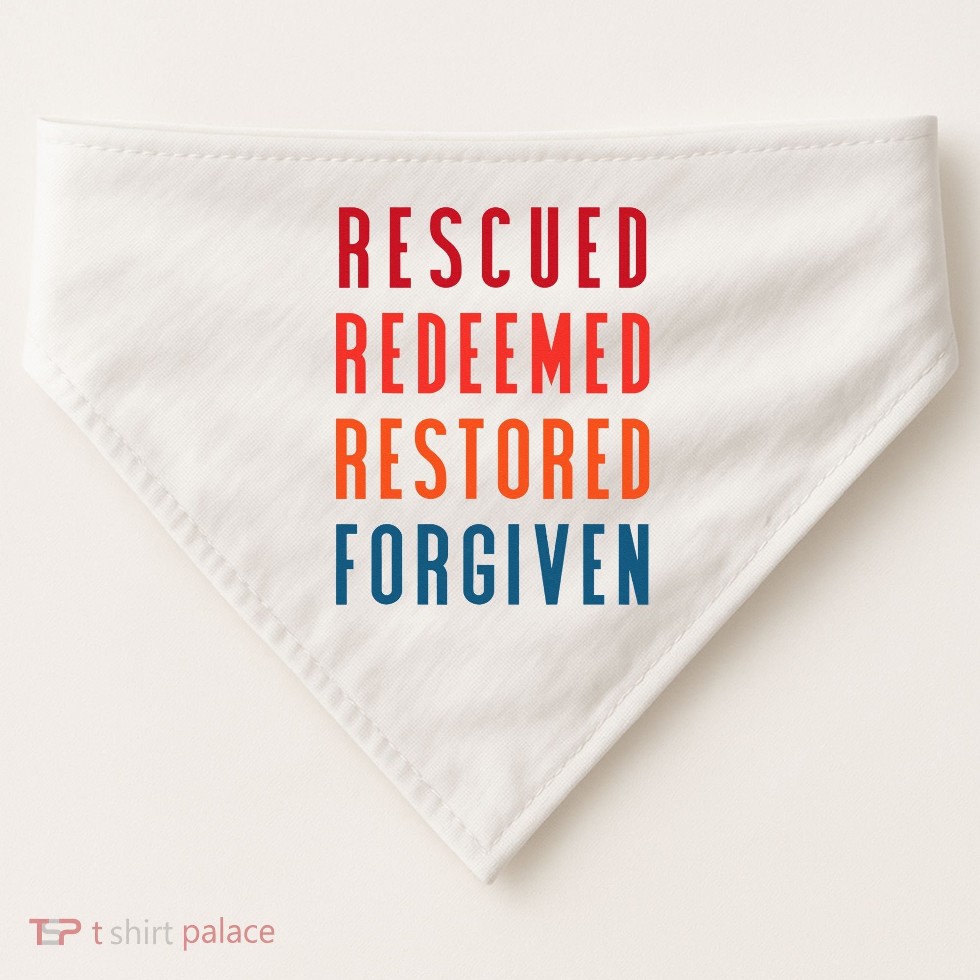 Rescued, Redeemed, Restored, Forgiven Religious Christian USA-Made Doggie Bandana