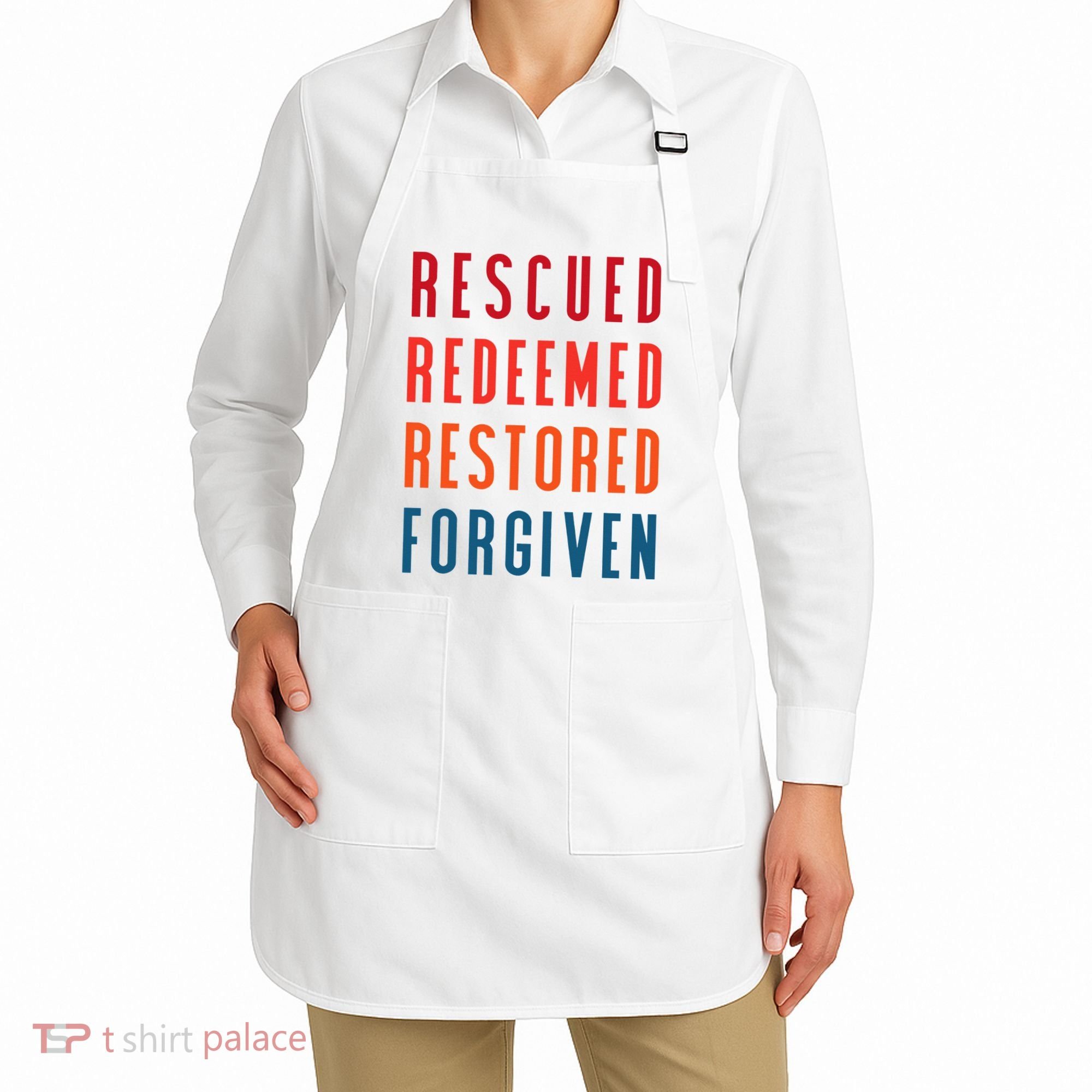 Rescued, Redeemed, Restored, Forgiven Religious Christian Apron