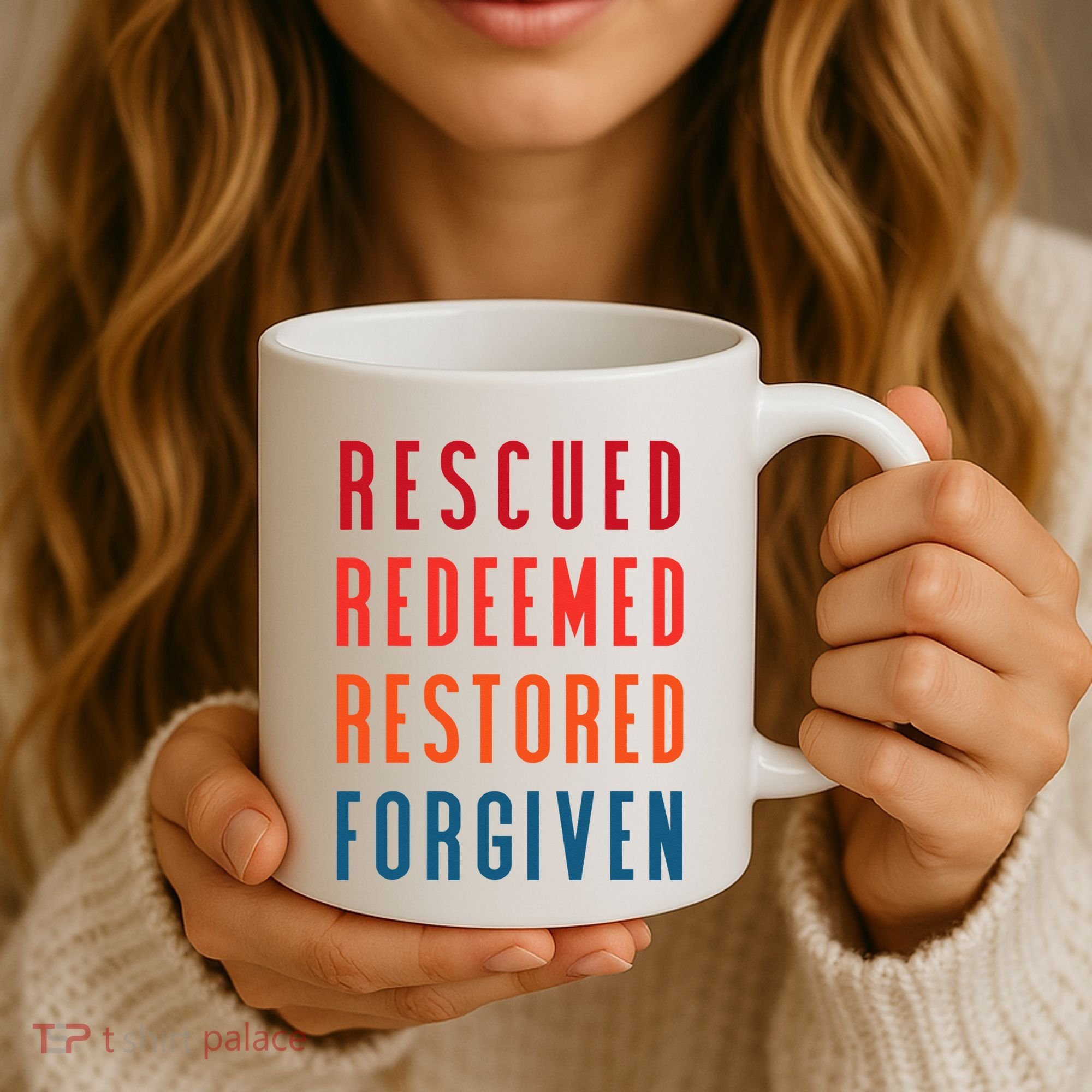 Rescued, Redeemed, Restored, Forgiven Religious Christian Coffee Mug