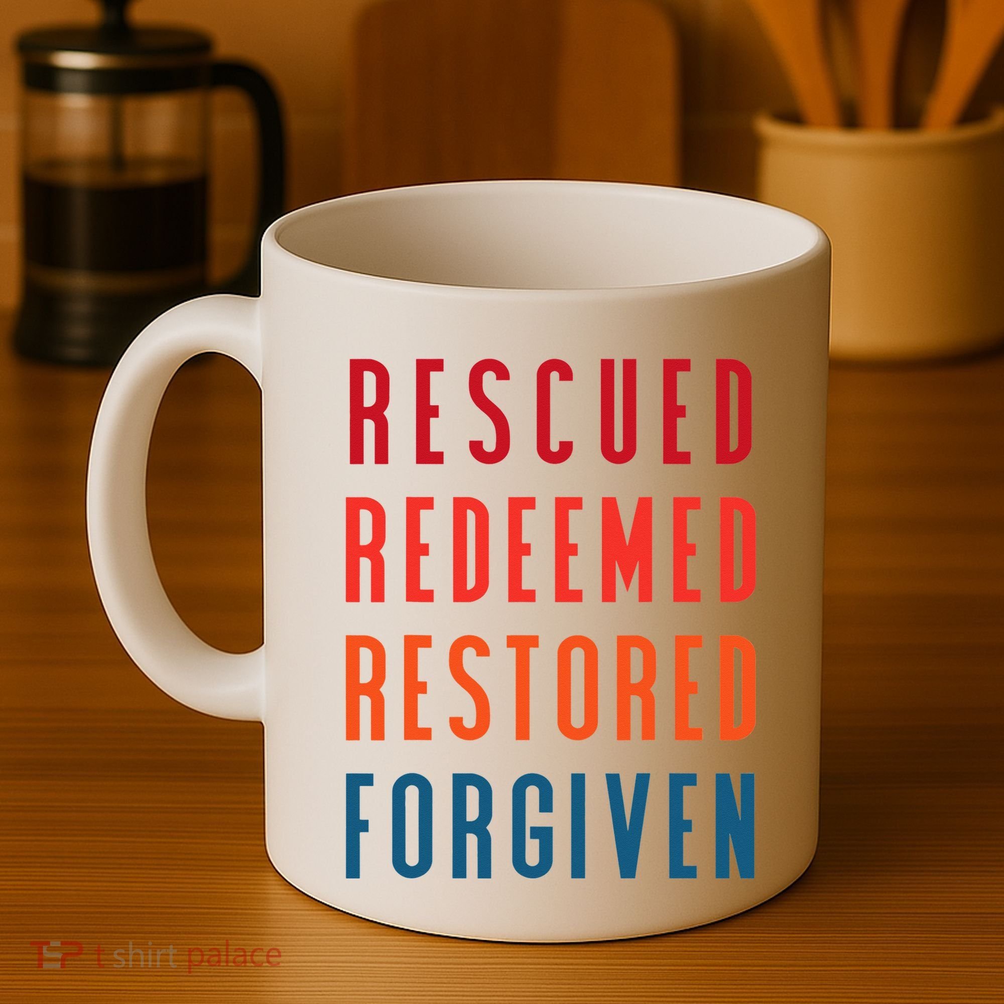 Rescued, Redeemed, Restored, Forgiven Religious Christian Coffee Mug