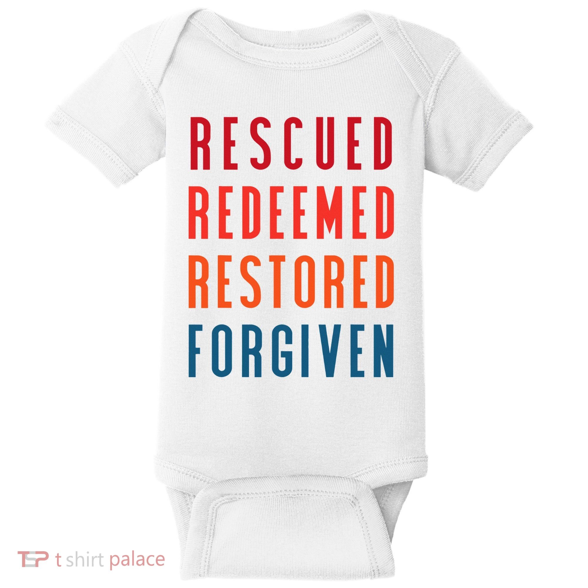 Rescued, Redeemed, Restored, Forgiven Religious Christian Baby Bodysuit