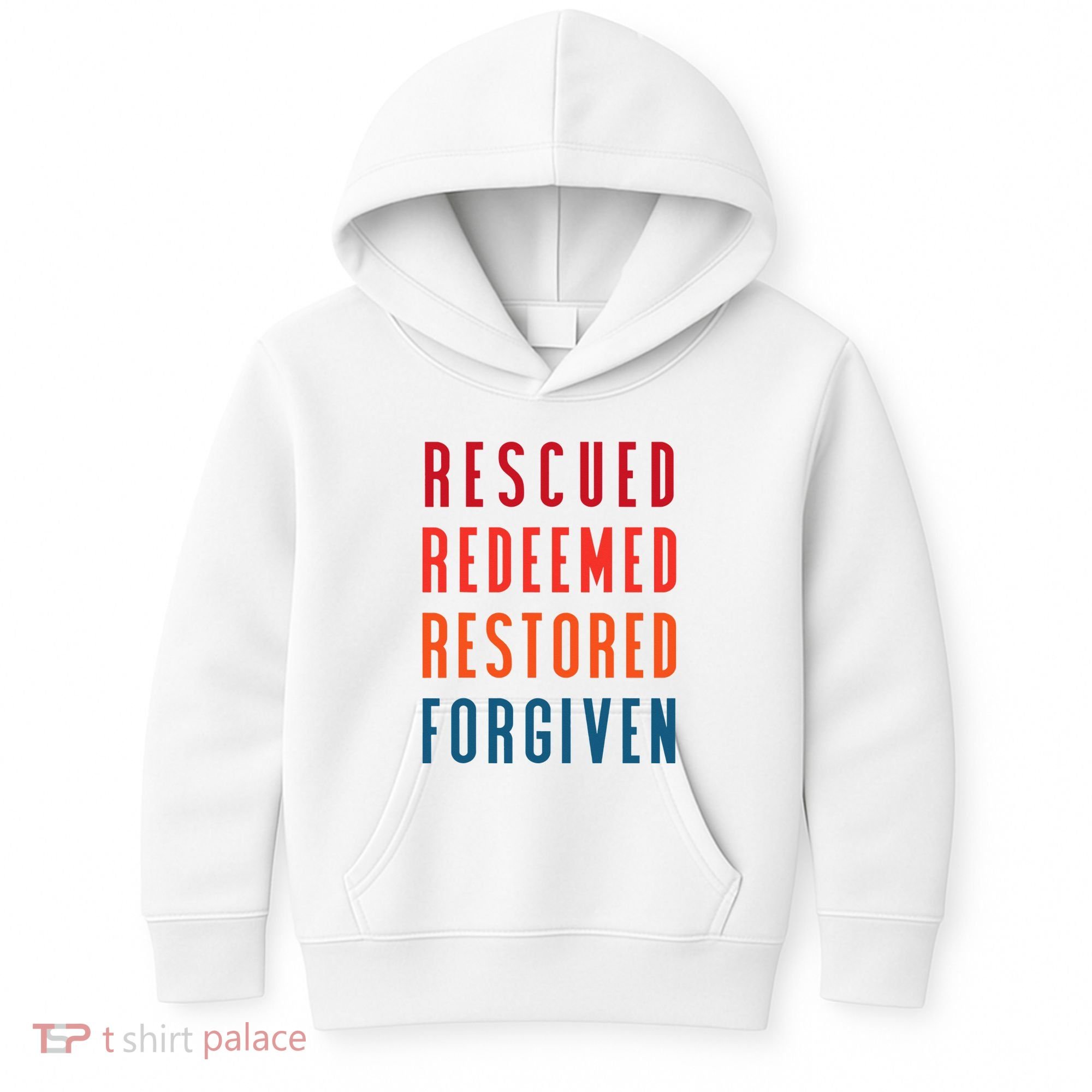 Rescued, Redeemed, Restored, Forgiven Religious Christian Kids Hoodie