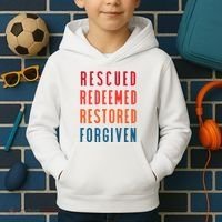 Rescued, Redeemed, Restored, Forgiven Religious Christian Kids Hoodie thumb 2