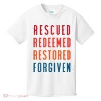 Rescued, Redeemed, Restored, Forgiven Religious Christian Kids T-Shirt thumb 0