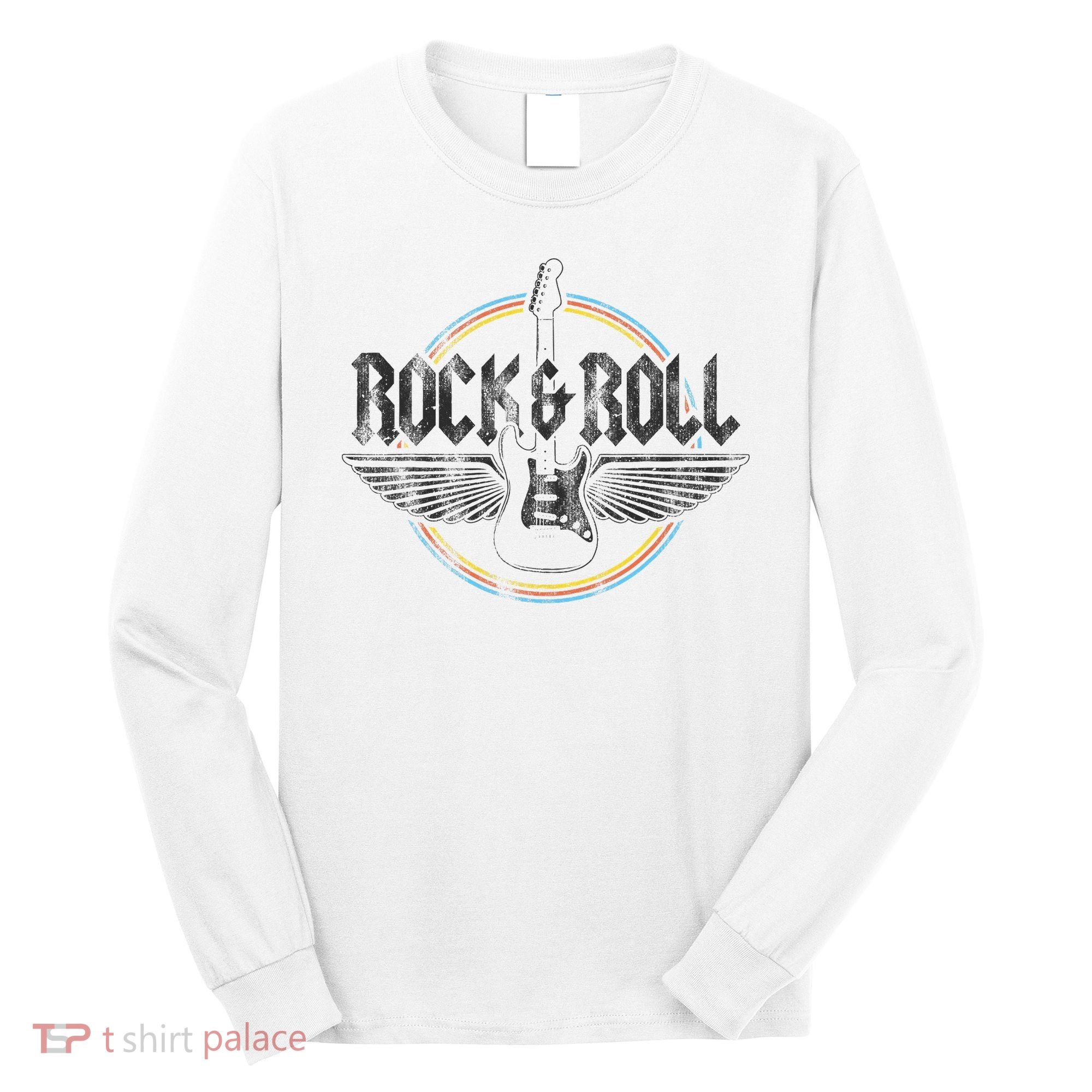 Retro Rock & Roll Guitar Wings Music Concert Band Long Sleeve Shirt