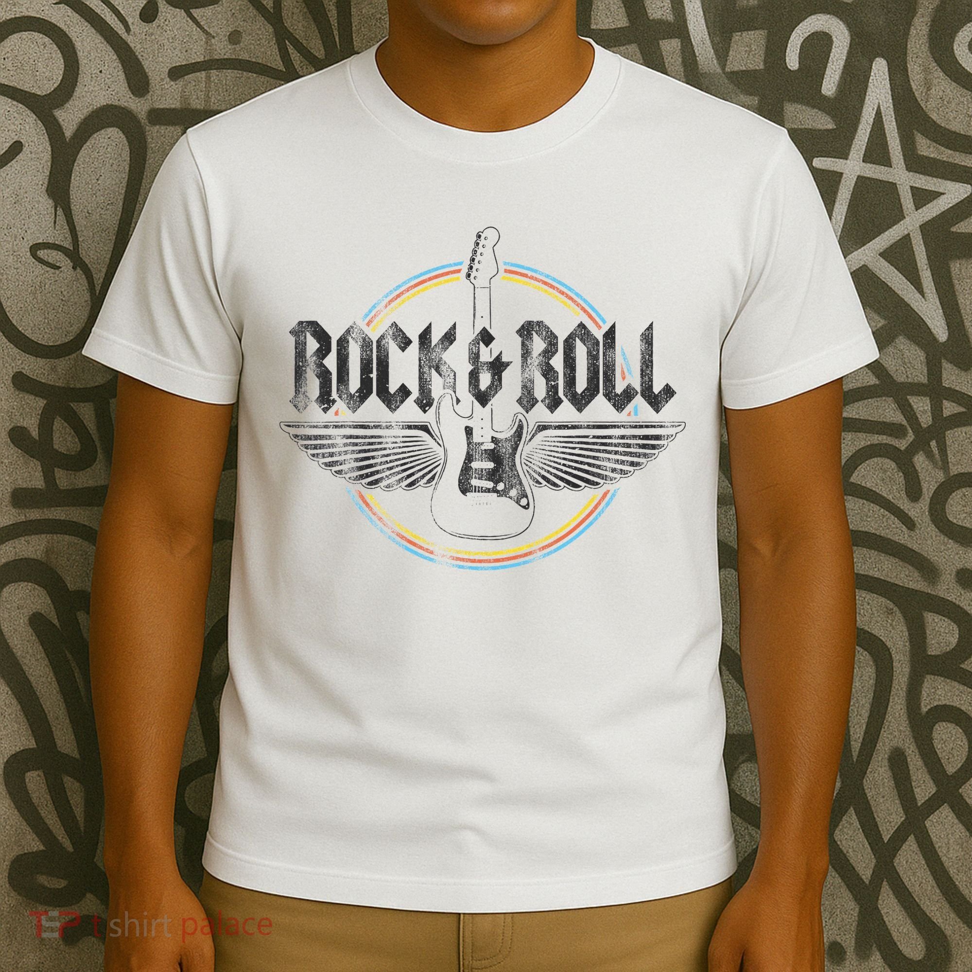 Retro Rock & Roll Guitar Wings Music Concert Band T-Shirt