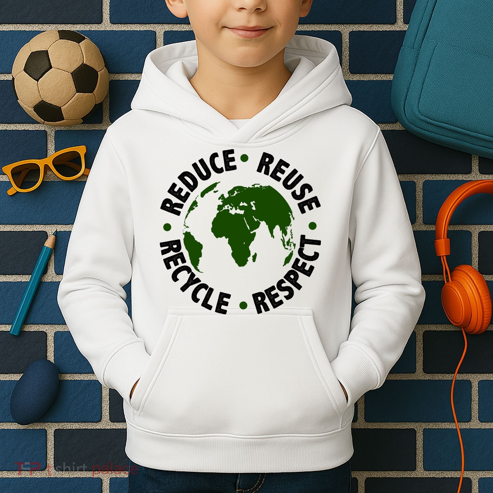 Recycle Reduce Reuse Respect Earth Day Kids Hoodie