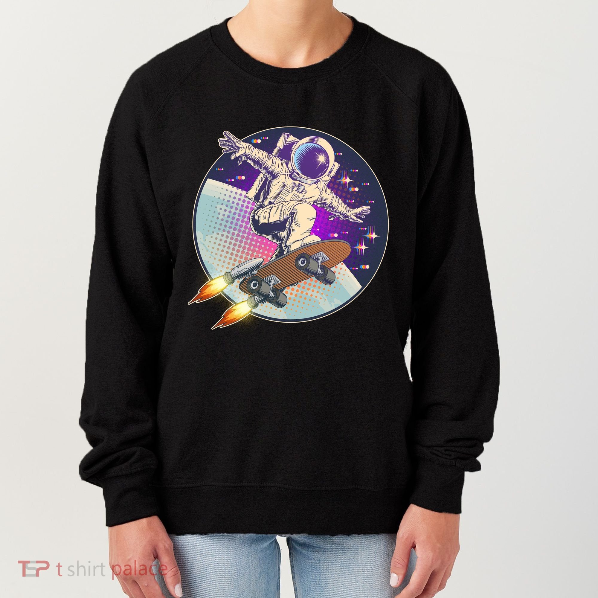 Retro Rocket Skateboarding Space Astronaut Women's Sweatshirt