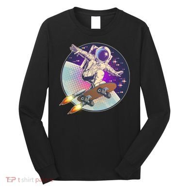 Retro Rocket Skateboarding Space Astronaut Long Sleeve Shirt