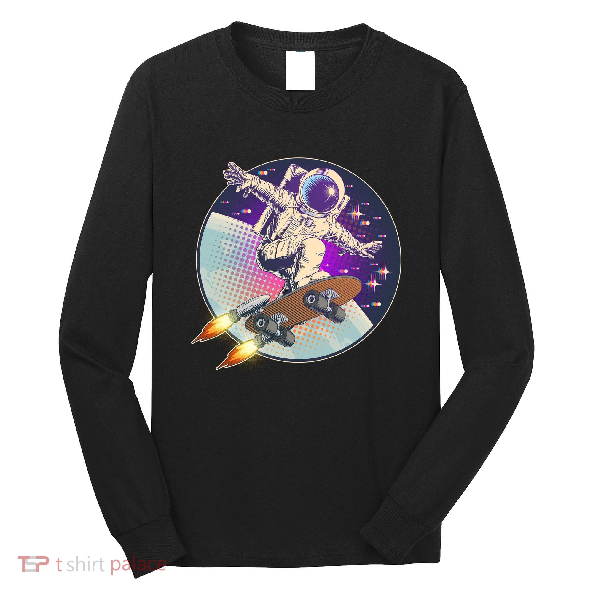 Retro Rocket Skateboarding Space Astronaut Long Sleeve Shirt