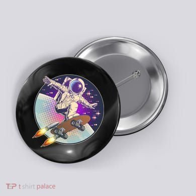 Retro Rocket Skateboarding Space Astronaut Button