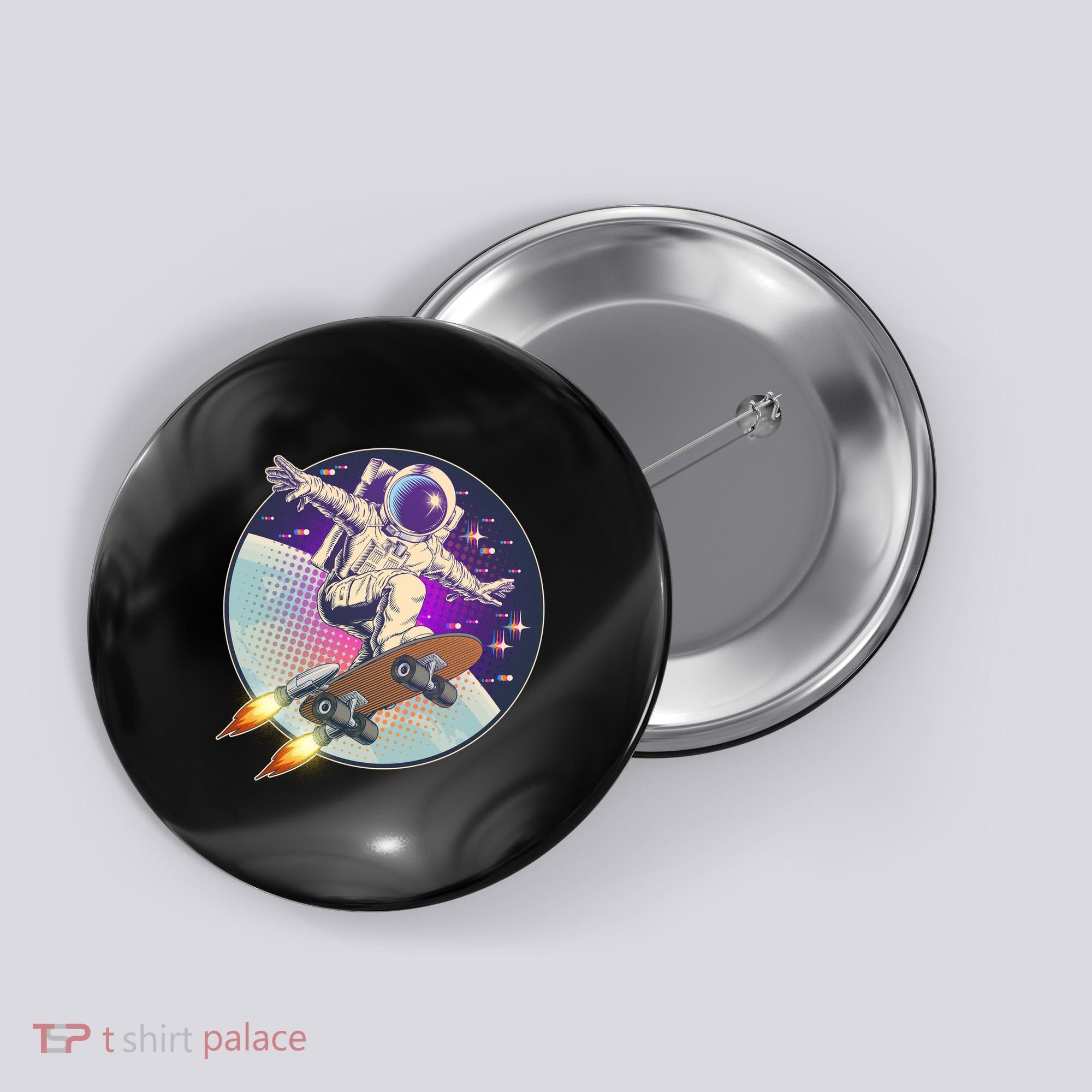 Retro Rocket Skateboarding Space Astronaut Button