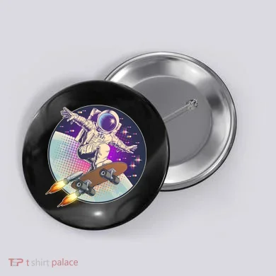 Retro Rocket Skateboarding Space Astronaut Button