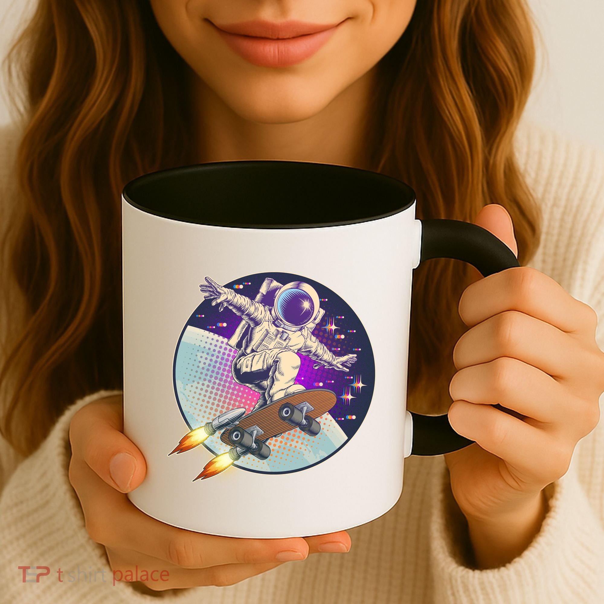 Retro Rocket Skateboarding Space Astronaut Coffee Mug