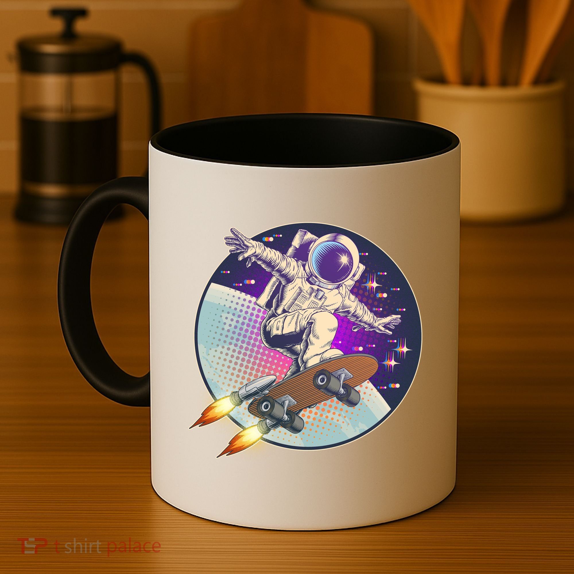 Retro Rocket Skateboarding Space Astronaut Coffee Mug
