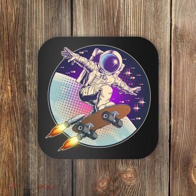 Retro Rocket Skateboarding Space Astronaut Coaster