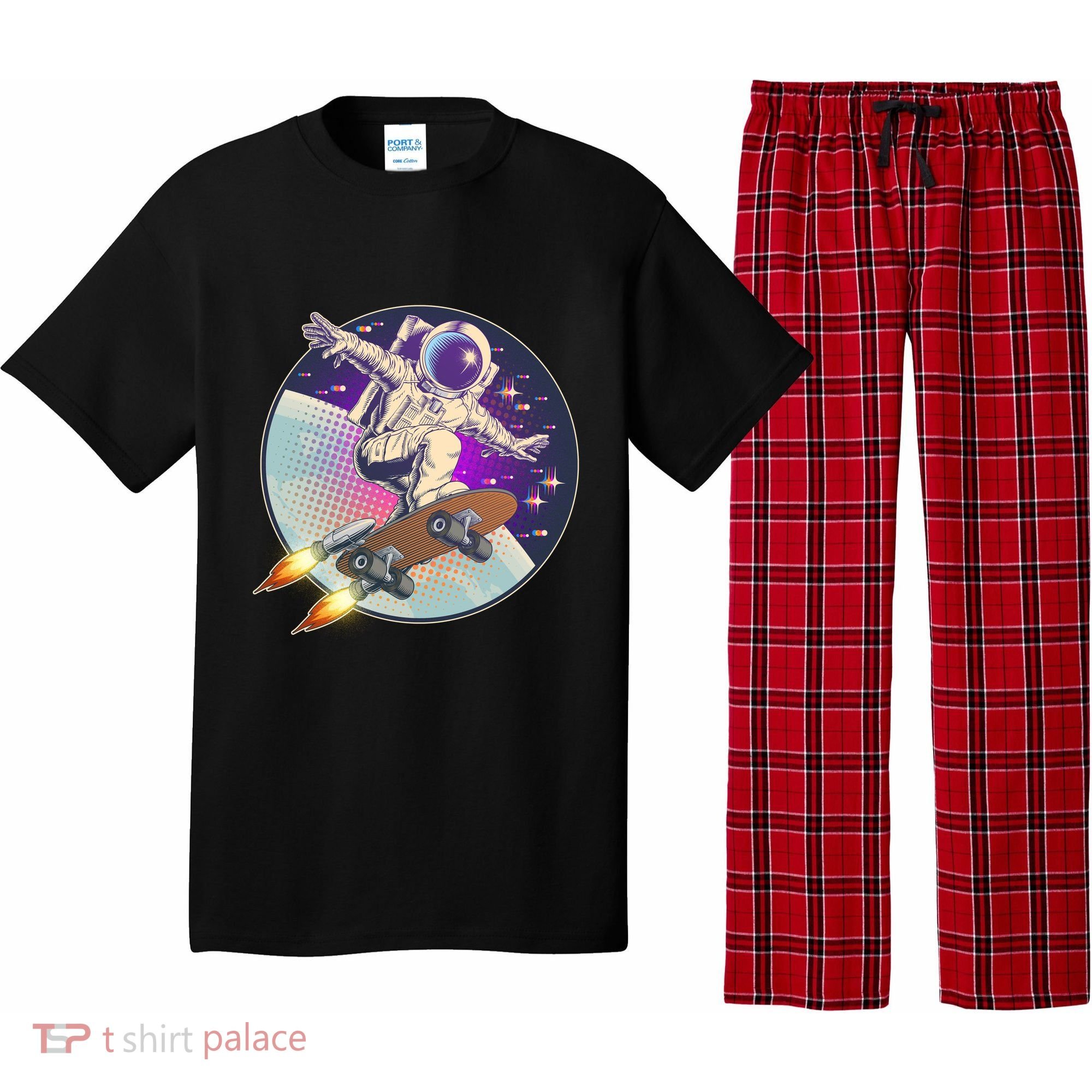 Retro Rocket Skateboarding Space Astronaut Pajama Set