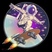Retro Rocket Skateboarding Space Astronaut Mousepad thumb 1