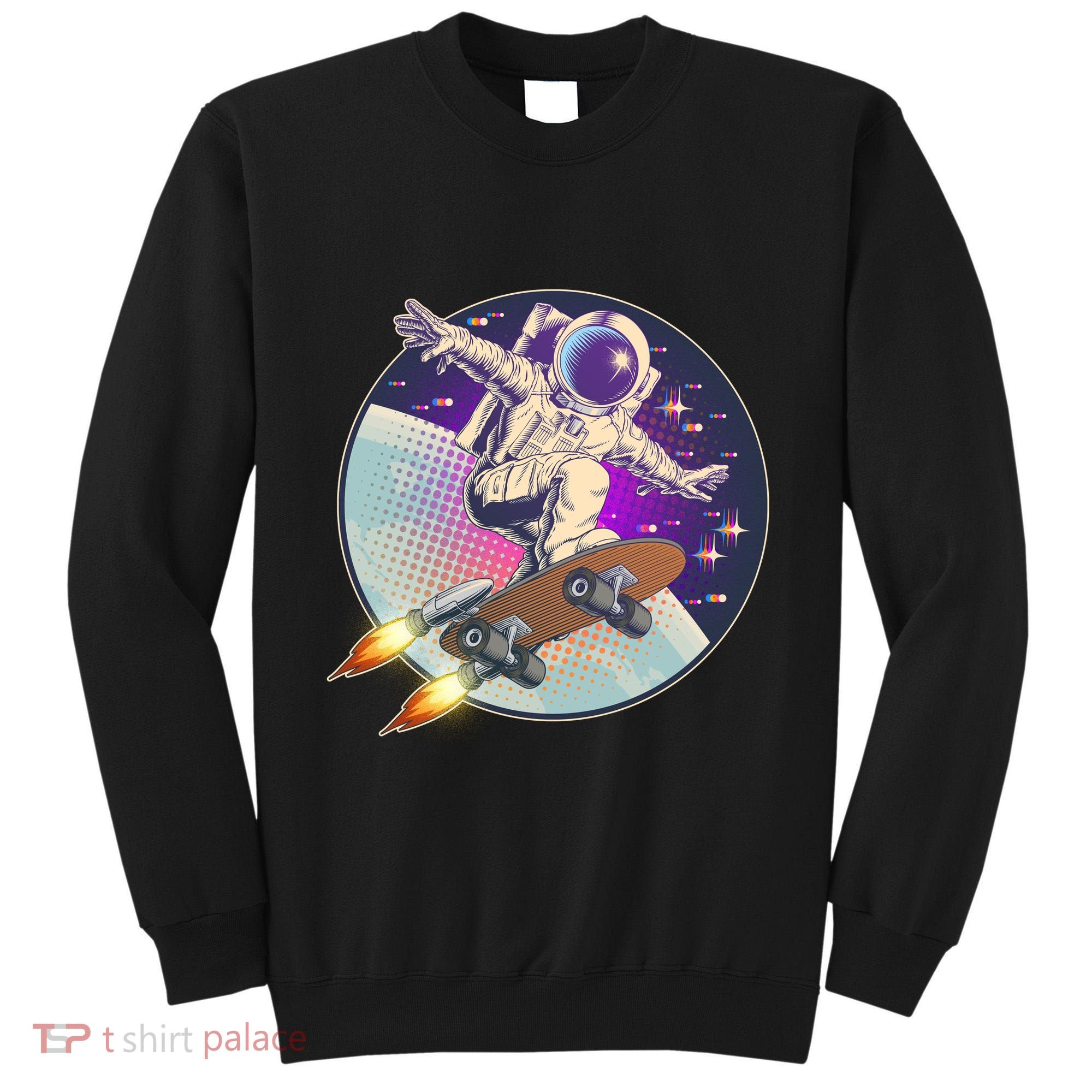 Retro Rocket Skateboarding Space Astronaut Tall Sweatshirt
