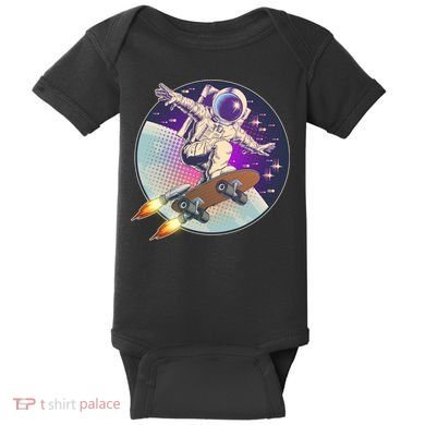 Retro Rocket Skateboarding Space Astronaut Baby Bodysuit