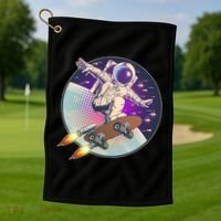 Retro Rocket Skateboarding Space Astronaut Golf Towel thumb 1