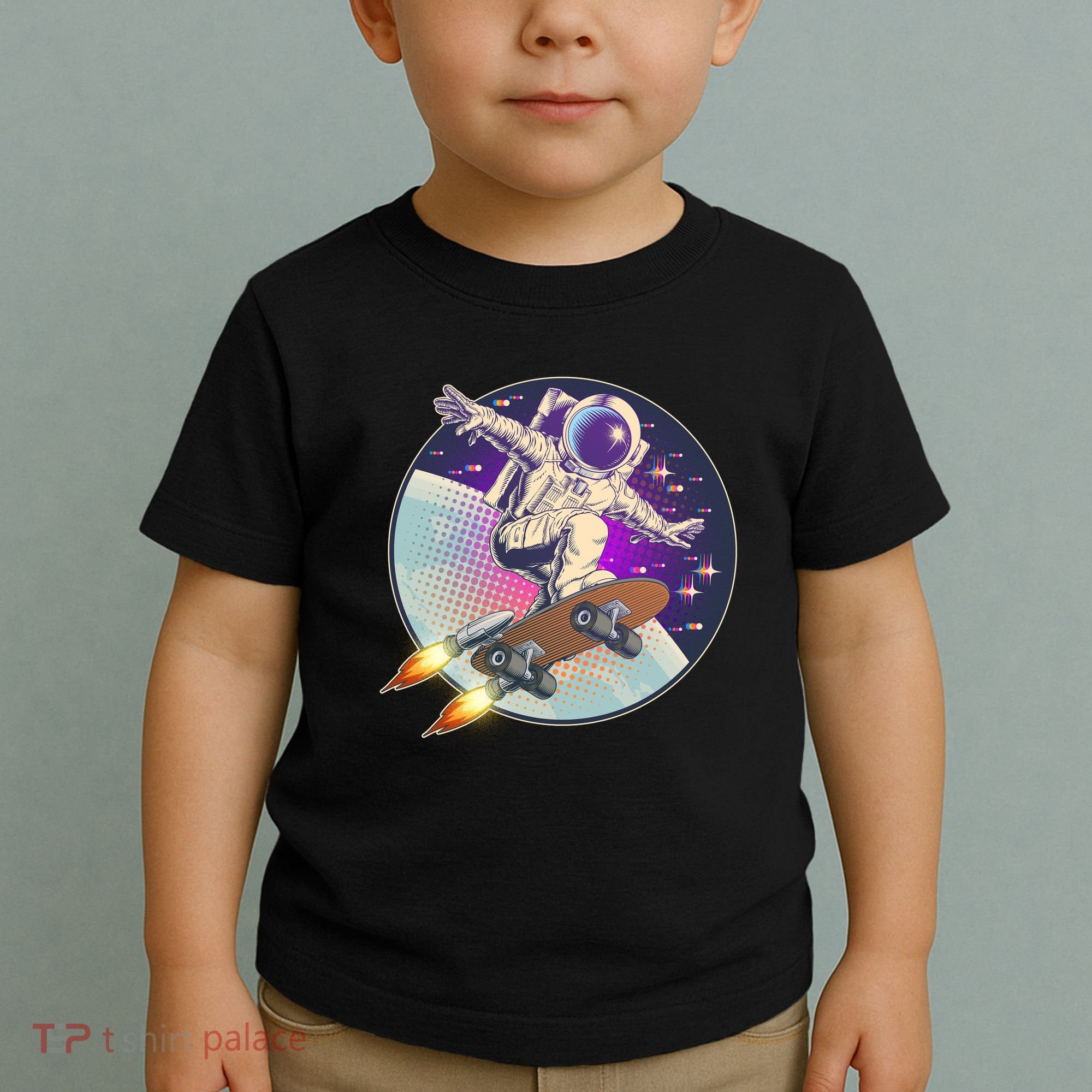 Retro Rocket Skateboarding Space Astronaut Toddler T-Shirt