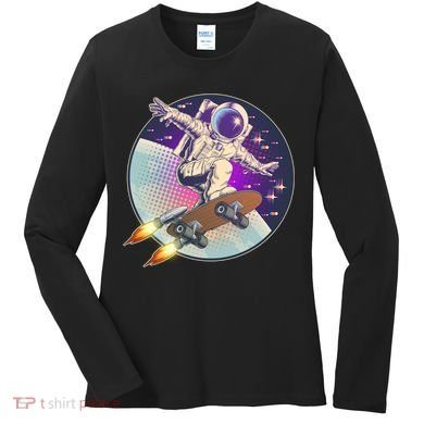 Retro Rocket Skateboarding Space Astronaut Women's Long Sleeve Shirt