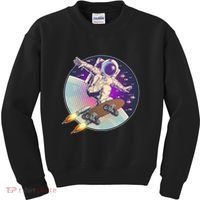 Retro Rocket Skateboarding Space Astronaut Kids Sweatshirt thumb 0