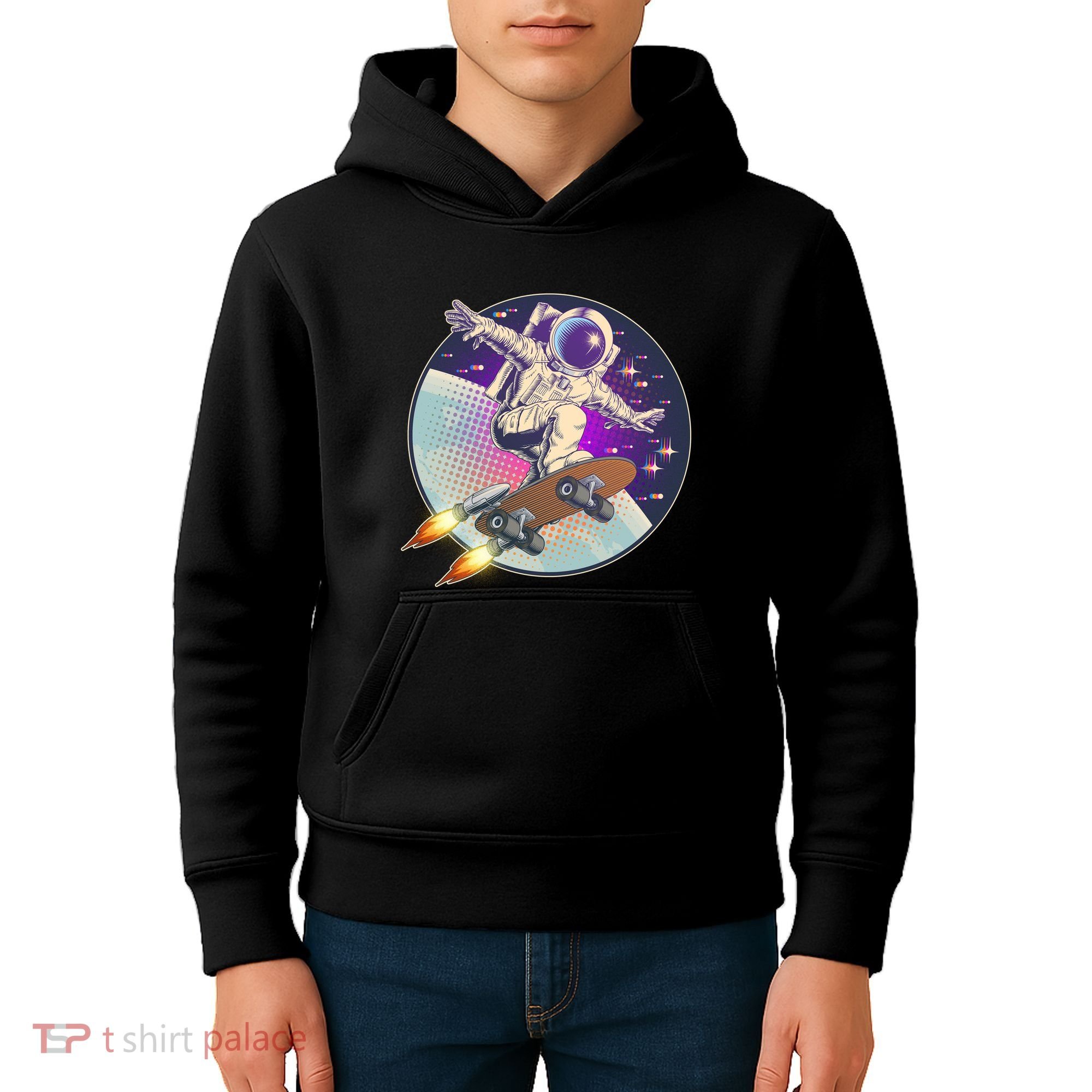 Retro Rocket Skateboarding Space Astronaut Kids Hoodie