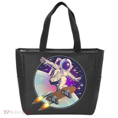 Retro Rocket Skateboarding Space Astronaut Tote Bag