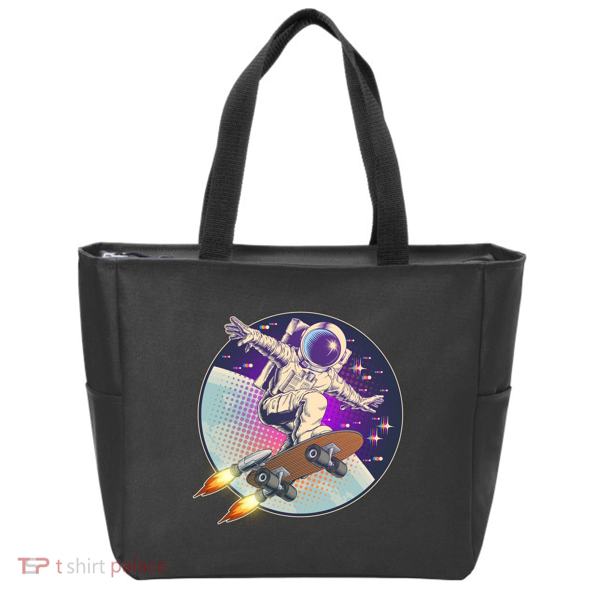 Retro Rocket Skateboarding Space Astronaut Tote Bag