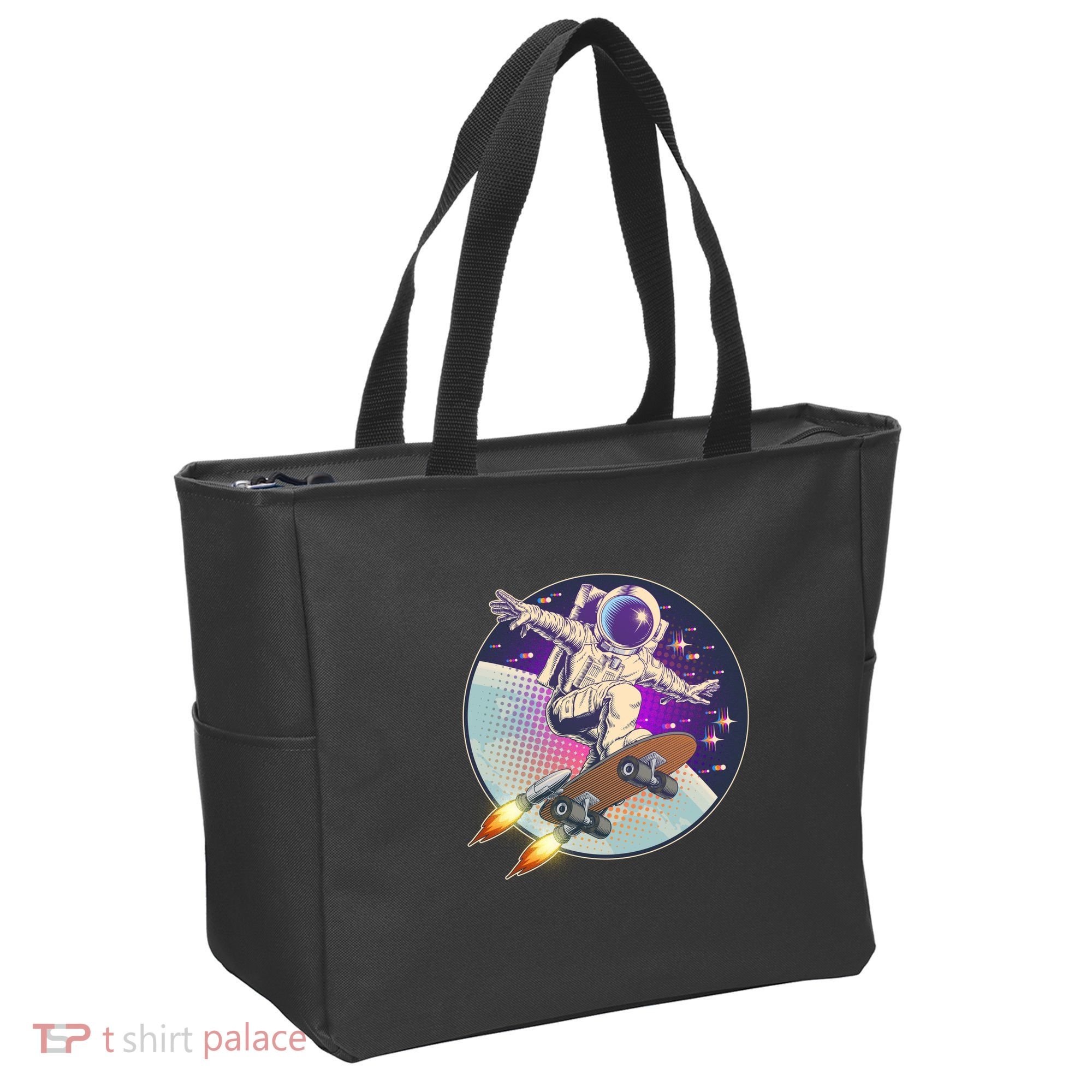 Retro Rocket Skateboarding Space Astronaut Tote Bag