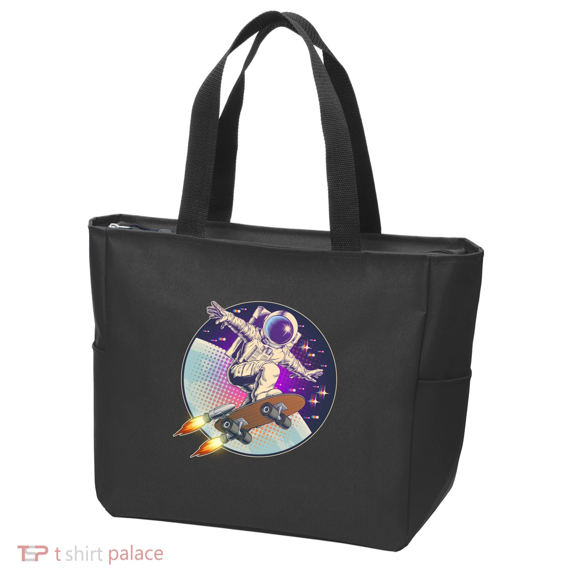 Retro Rocket Skateboarding Space Astronaut Tote Bag