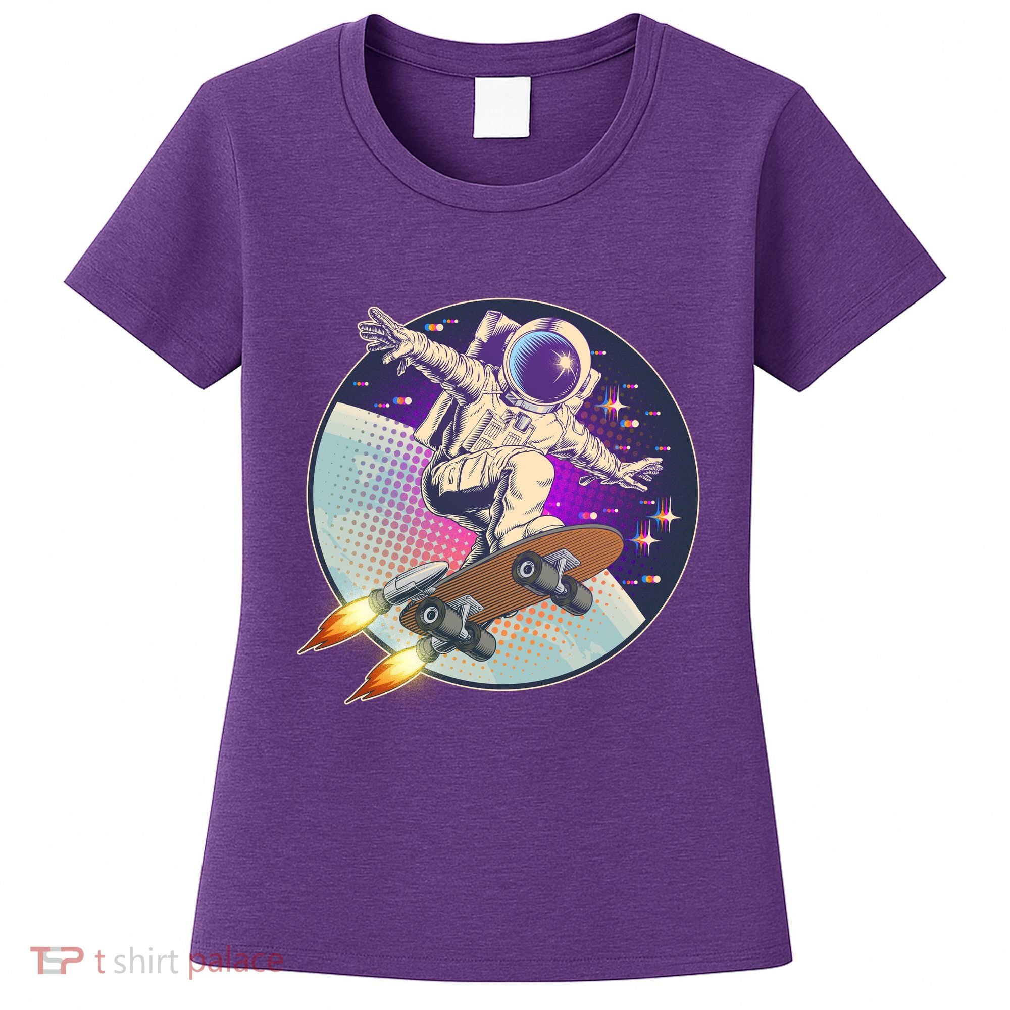 Retro Rocket Skateboarding Space Astronaut Women's T-Shirt