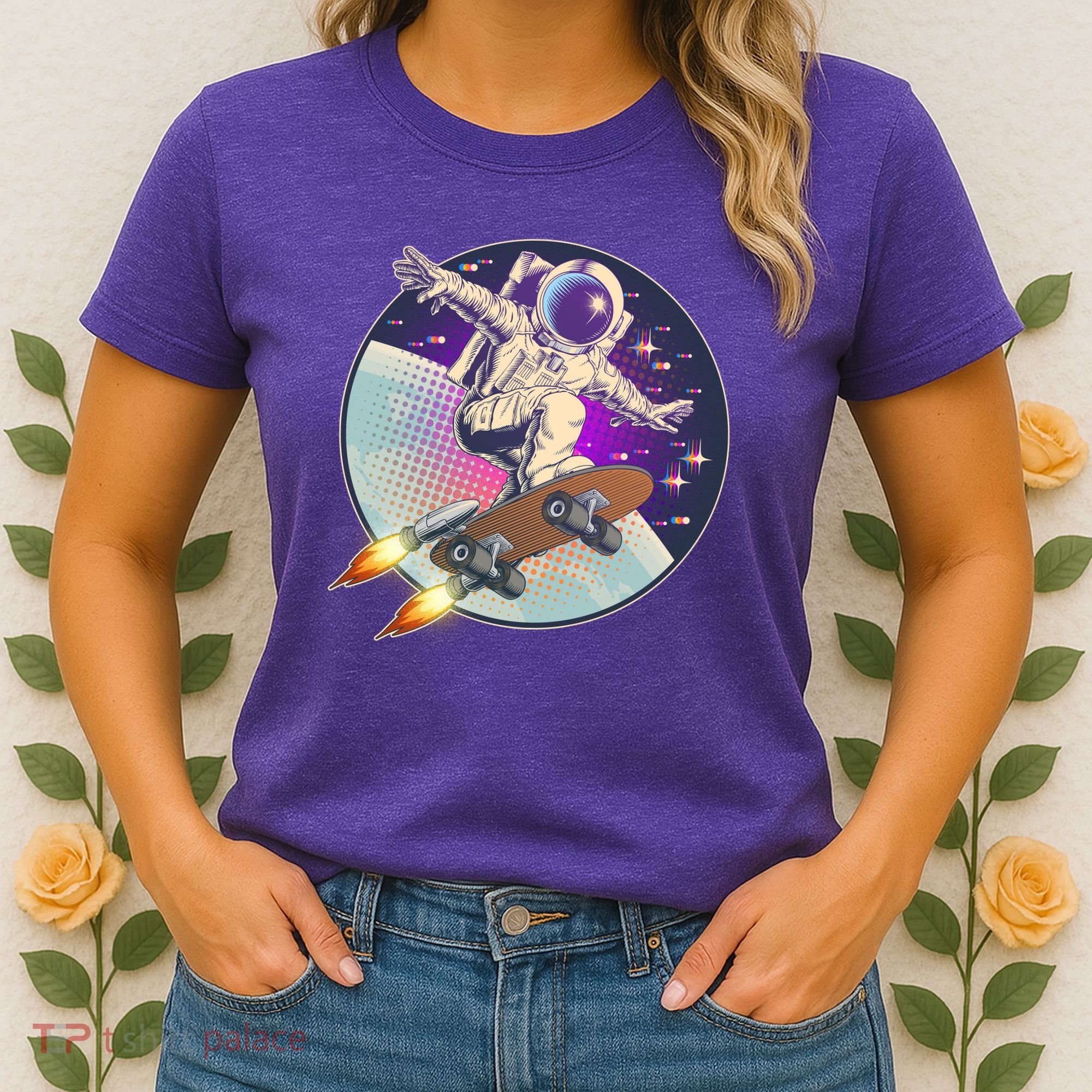 Retro Rocket Skateboarding Space Astronaut Women's T-Shirt