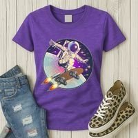 Retro Rocket Skateboarding Space Astronaut Women's T-Shirt thumb 3