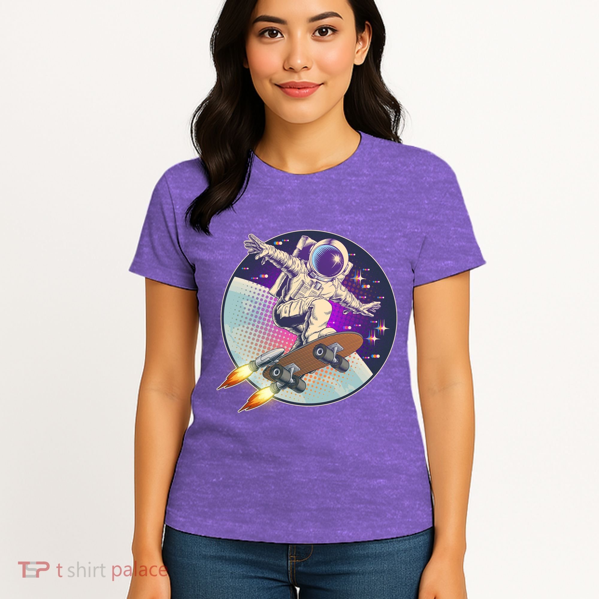 Retro Rocket Skateboarding Space Astronaut Women's T-Shirt