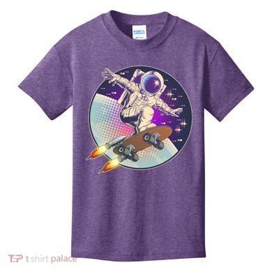 Retro Rocket Skateboarding Space Astronaut Kids T-Shirt