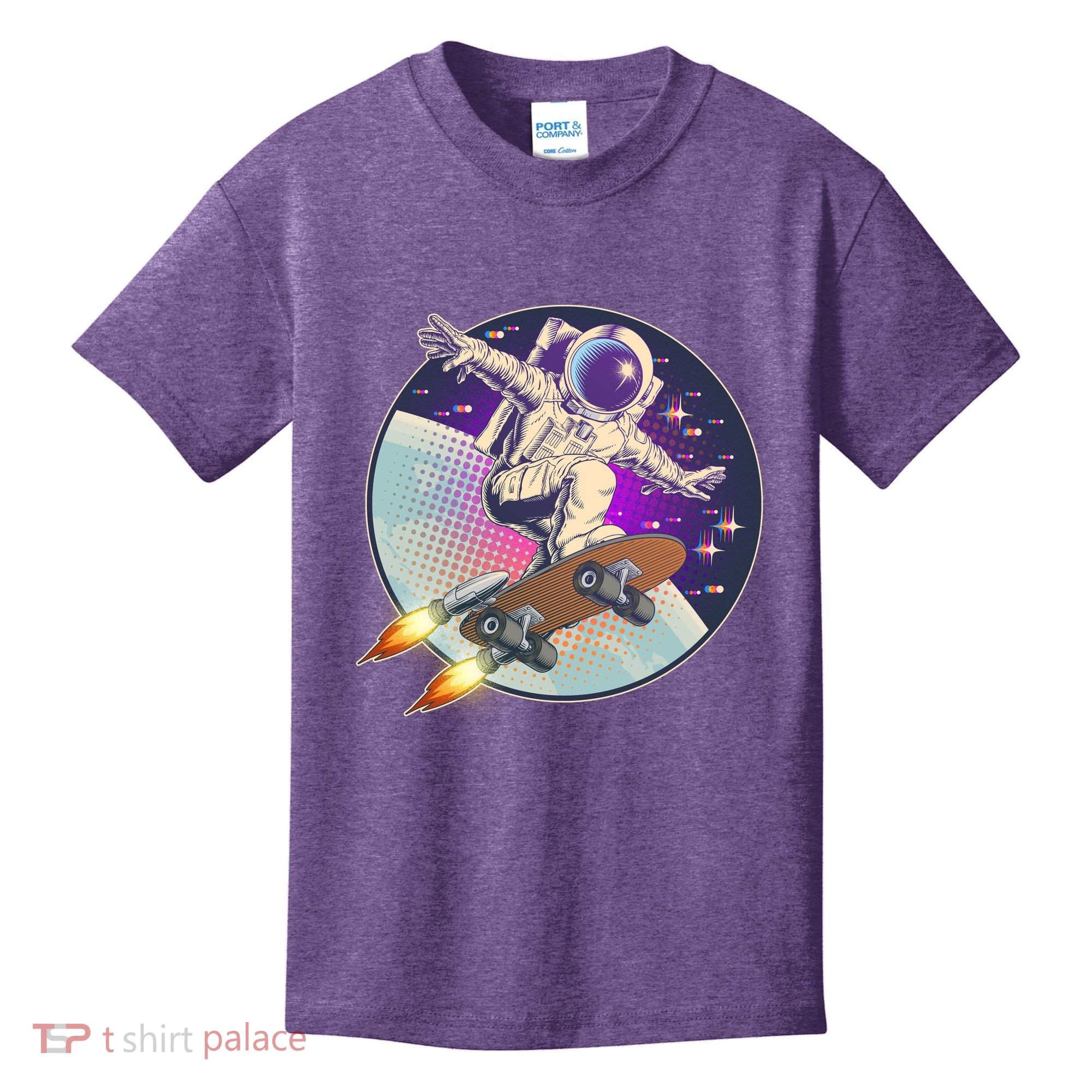 Retro Rocket Skateboarding Space Astronaut Kids T-Shirt