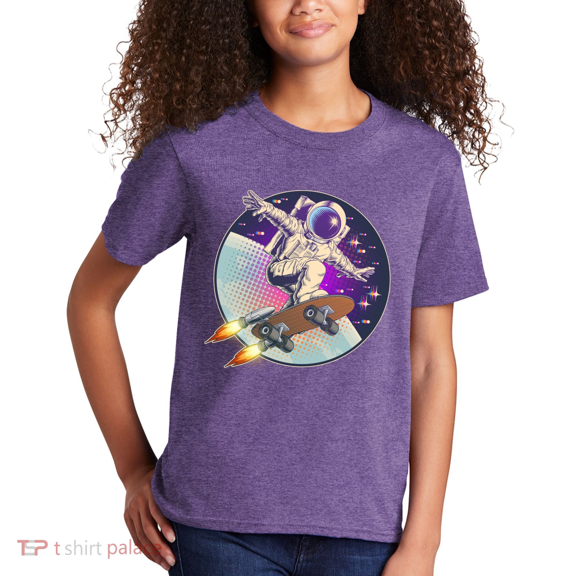 Retro Rocket Skateboarding Space Astronaut Kids T-Shirt