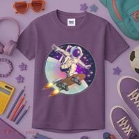 Retro Rocket Skateboarding Space Astronaut Kids T-Shirt thumb 3