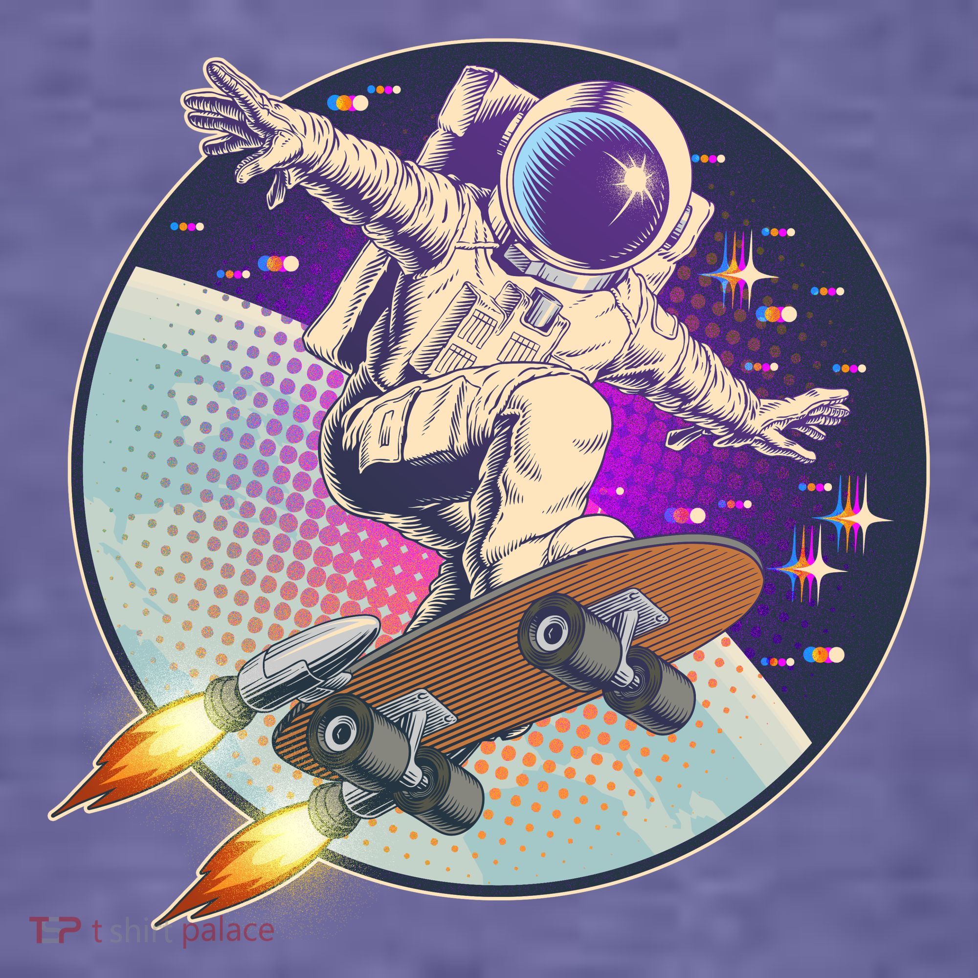 Retro Rocket Skateboarding Space Astronaut Kids T-Shirt
