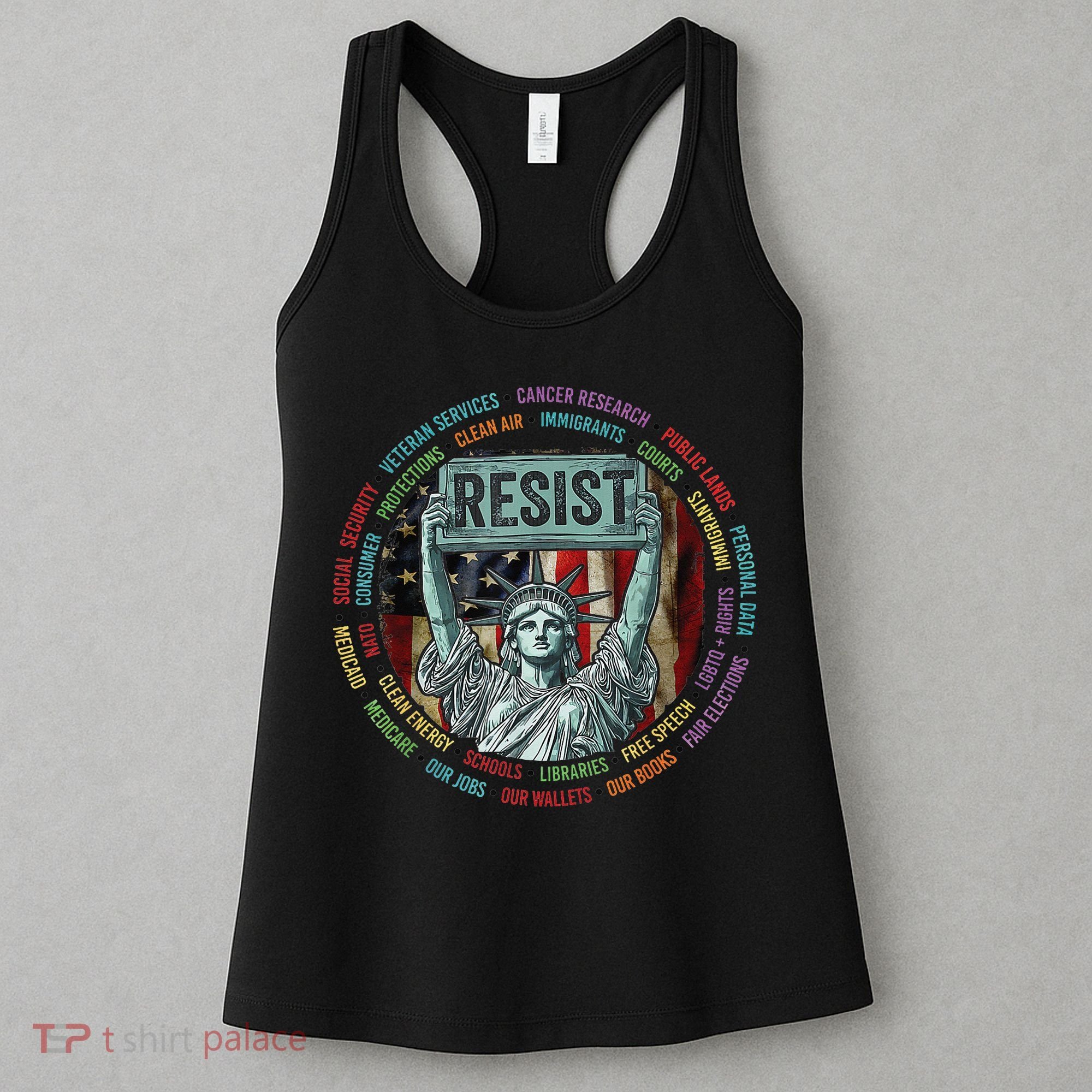 Resist Resistance Statue Of Liberty Hands Off Protest Women's Tank Top